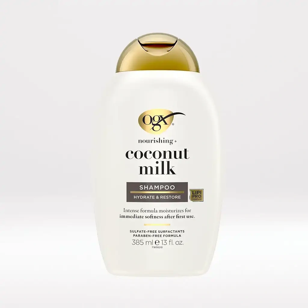 OGX Nourishing + Coconut Milk Shampoo – شامپو مغذی شیر نارگیل برای نرم‌کنندگی و تقویت موهای خشک و شک